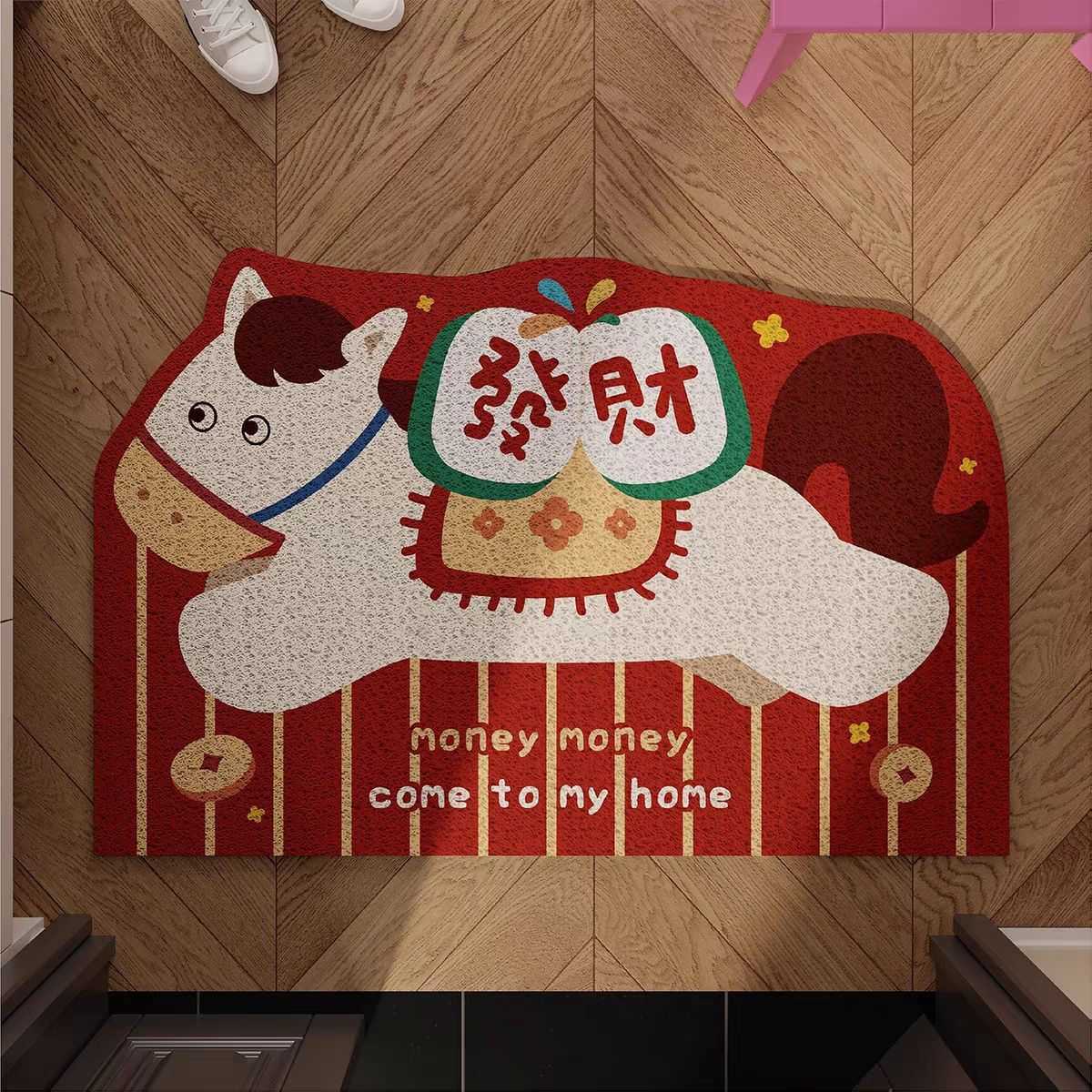 Year of the Horse Doormat Entrance Mat Outdoor Mud Scraper Dust Removal Cartoon Style Wire Loop Doormat Home Use Customizable Doormat S260207