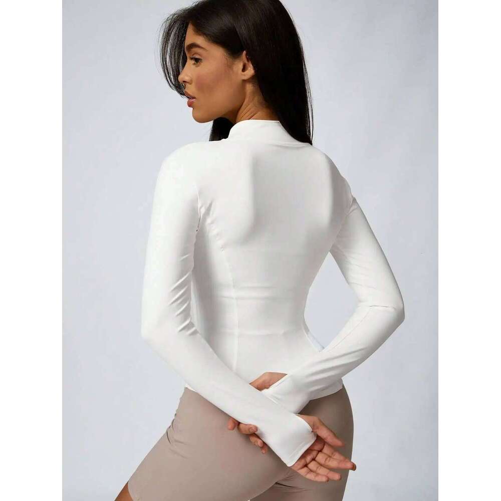 Women's Solid Color Zipper Turtleneck , Long-Sleeved Sports Top, Gym Wear, Ladies' Sportswear for Indoor and Outdoo 26Y0209