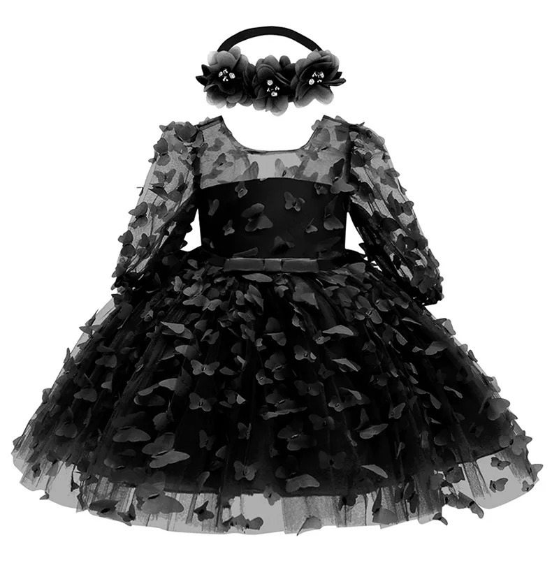Baby Princess black dress for girls Jacquard Birthday Party Dress Bowknot Holy Communion Party Poncho Dress Girl with Headwear 260124