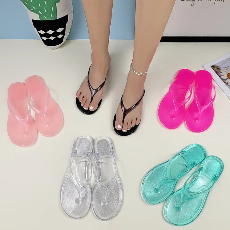 EOFK Womens Flip Flops Slippers Outdoor Beach Antislip Slipper Summer Girls Fashion Transparent Flat Sandals 260208