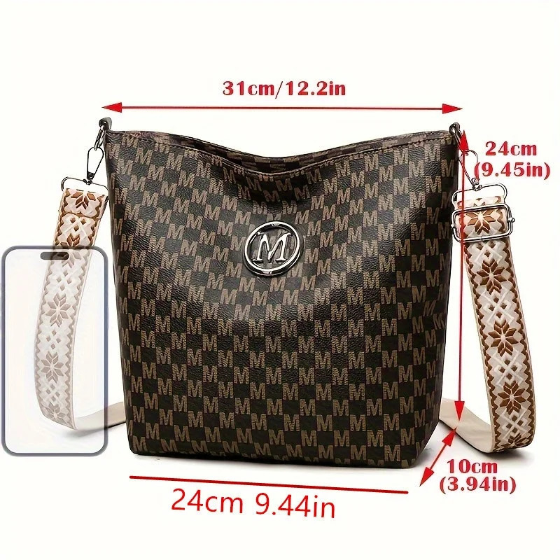 Vintage Womens Crossbody Bag Faux Leather Shoulder with Golden Hardware Pattern M n Removable Strap for Daily Use 260208