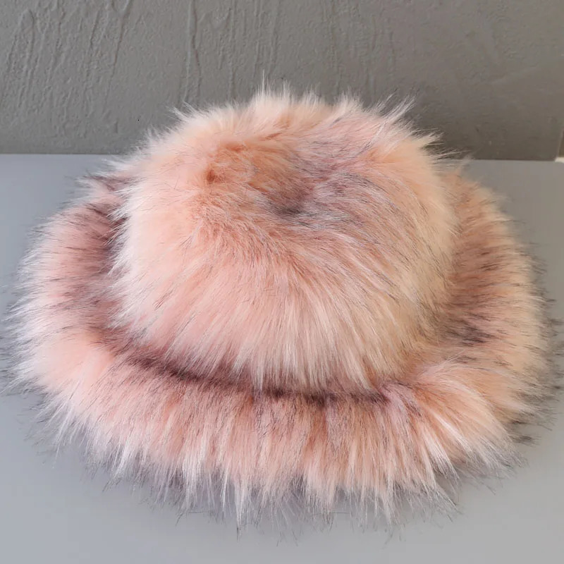 Women Fluffy Faux Fur Bucket Hats Retro Plush Warm Oversize Y2K Fisherman Hat Thickened Raccoon Fur Winter Hat 260208