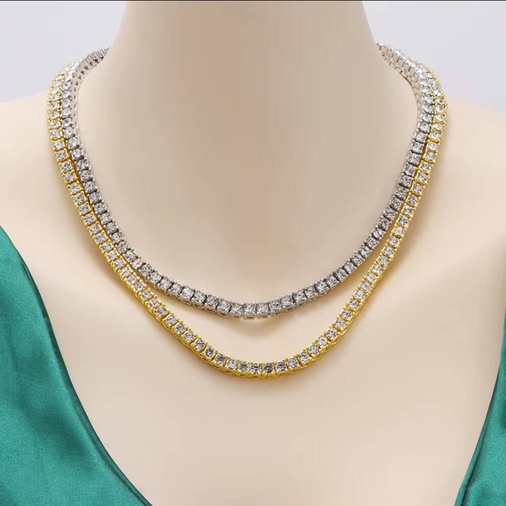 Hiphop 18k Gold Iced Out Chain Moissanite VVS Necklace Choker Moissanite Diamond Men Tennis Necklace