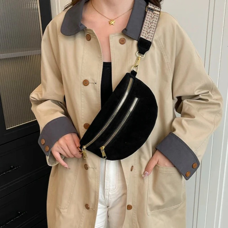 2026 Winter Faux Suede Chest Bag Woman Waist Street Trend Fanny Pack Casual travel Female Shoulder Crossbody Phone Purse 260208