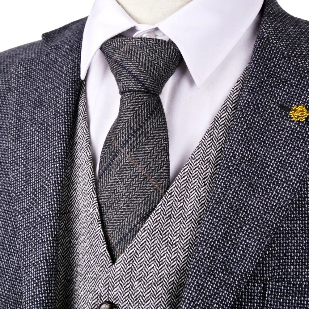 Checked Herringbone Tweed Solid Navy Blue Brown Camel Gray Grey Beige 276 Wool Mens Ties Neckties Formal Casual 260208
