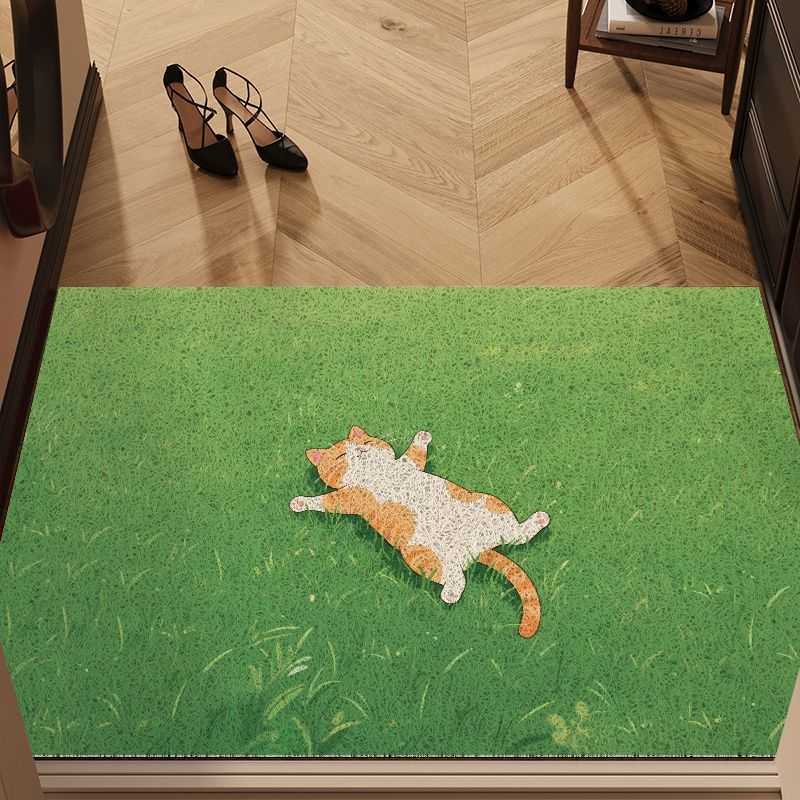 Fresh green small animal entrance silk loop mat grassy cat healing style non-slip dust-removing doormat S260207