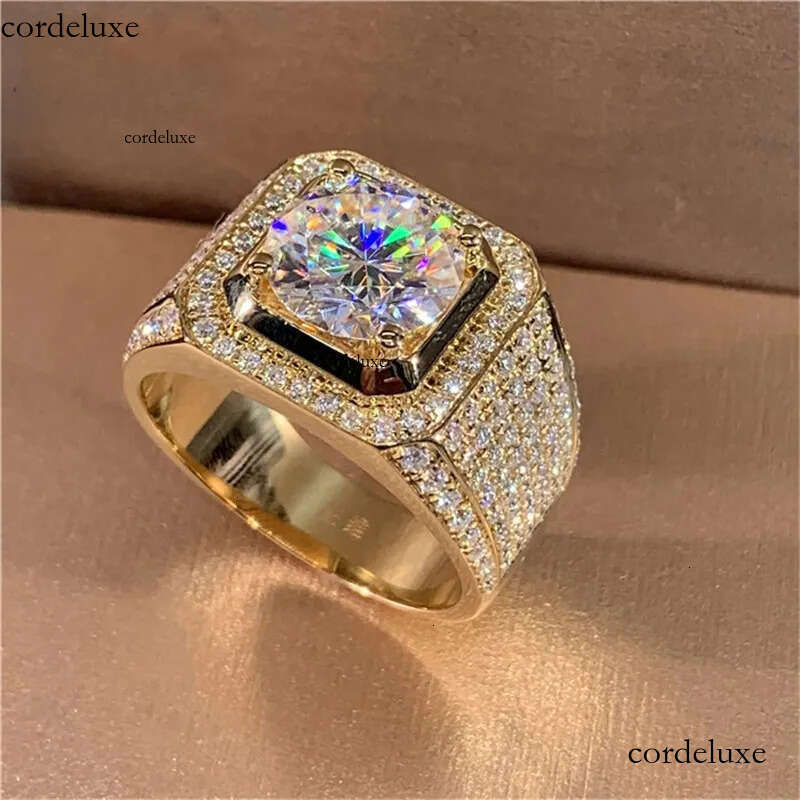 Band sier moissanite Dia 14K Gold Solitaire Male 2ct Lab Zircon Ring Designer Jewelry domineering Engagement Wedding band Rings for men gift 5a