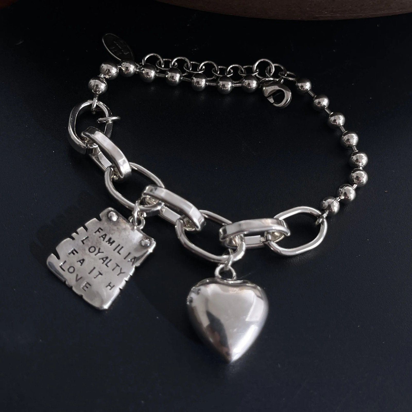 925 Sterling Silver Bracelets for Women Men String Accessories Trend Vintage Heart Vintage Pendant Party Jewelry Gift 260128