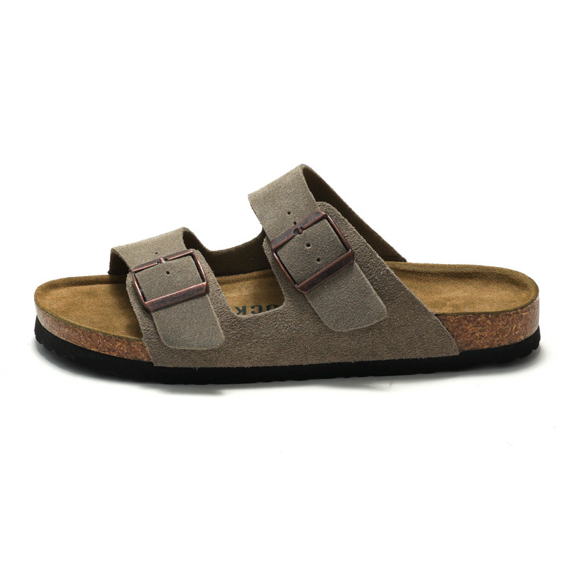 Orfistock Hot new free shipping designer slippers for mens womens flat slippers black khaki beige brown Fashionable and versatile cork slippers buckle