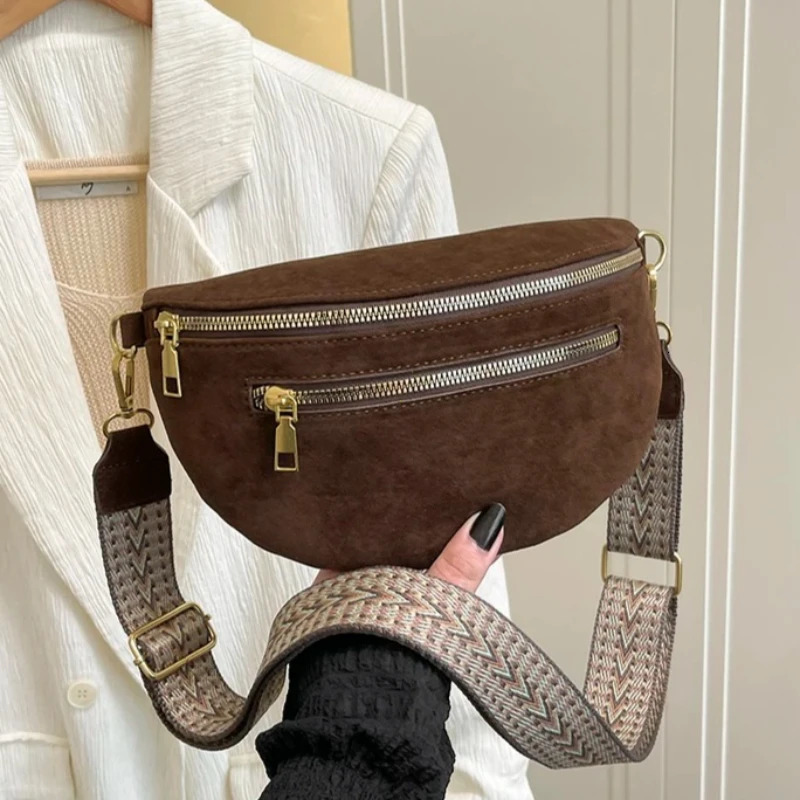 2026 Winter Faux Suede Chest Bag Woman Waist Street Trend Fanny Pack Casual travel Female Shoulder Crossbody Phone Purse 260208