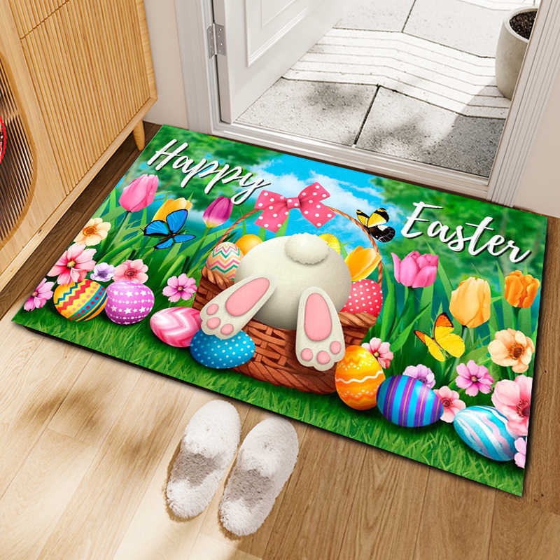 TEMU Easter Bunny Entrance Doormat with Egg Decoration Dirt-resistant and Easy to Clean S260207