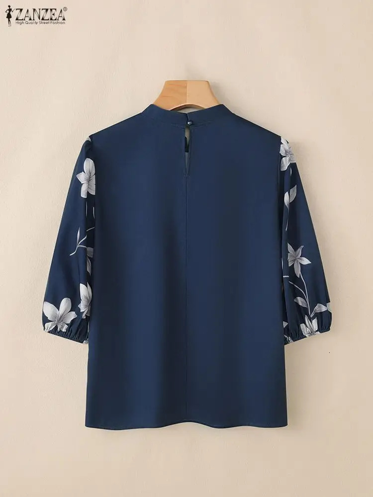 ZANZEA Elegant Women Blouses Fashion Stand Collar Floral Printed Half Lantern Sleeve Casual Tops Spring Woman Clothes S3XL 260207