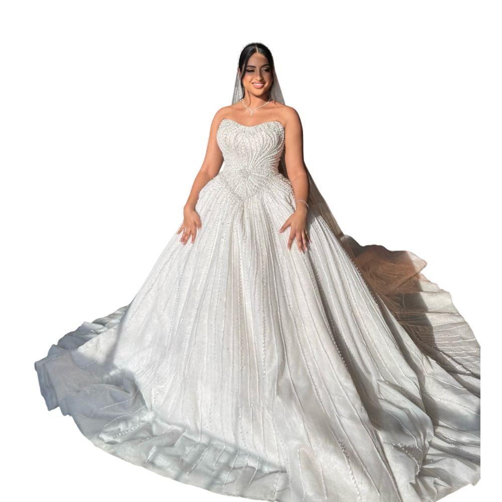 Vintage Strapless Wedding Dresses Beading Bridal Gowns A Line Princess Sleeveless Sweep Train Customized Vestidos De Novia Plus Size