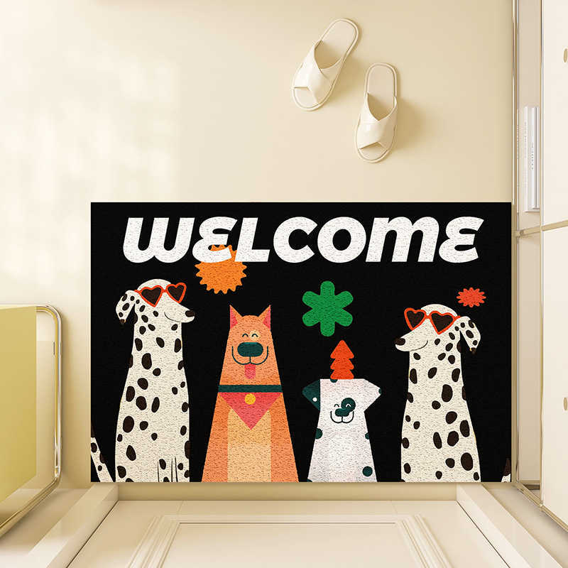 Cartoon simple drawing entrance door mat PVC non-slip doormat can be cut to size wear-resistant dirt-trapping silk loop mat S260207