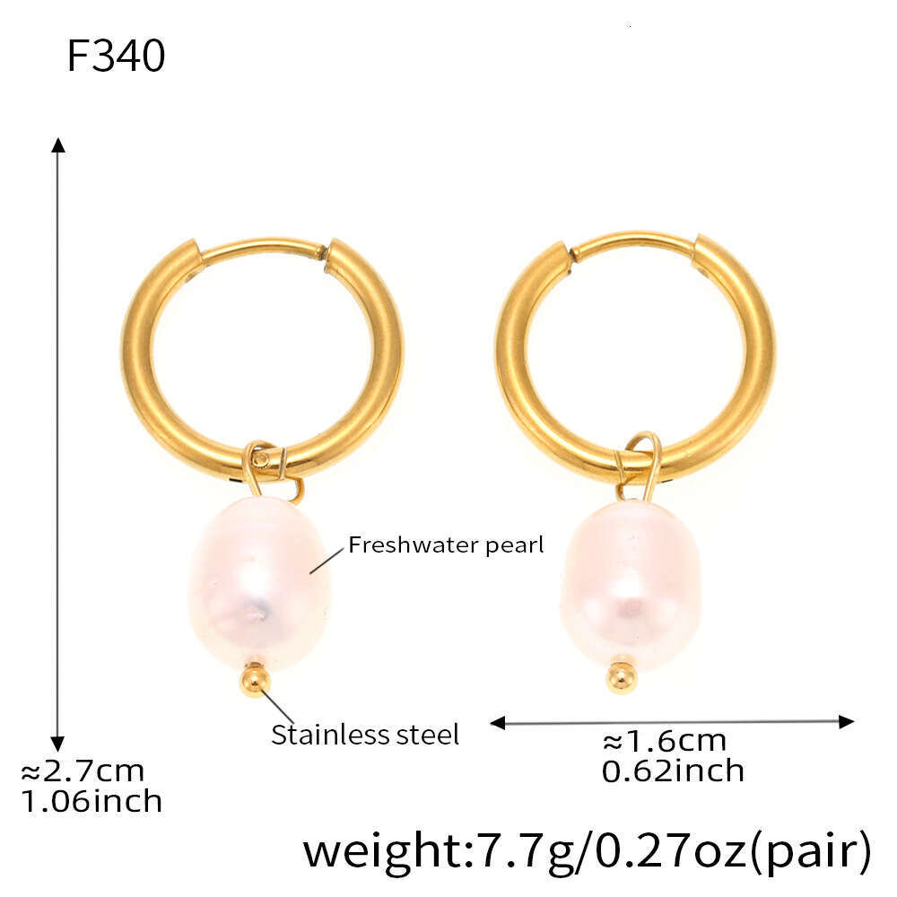 Stainless steel electroplated real gold hoop with freshwater pearls, geometric ear clasps, light luxury, simple and elegant earrings for women