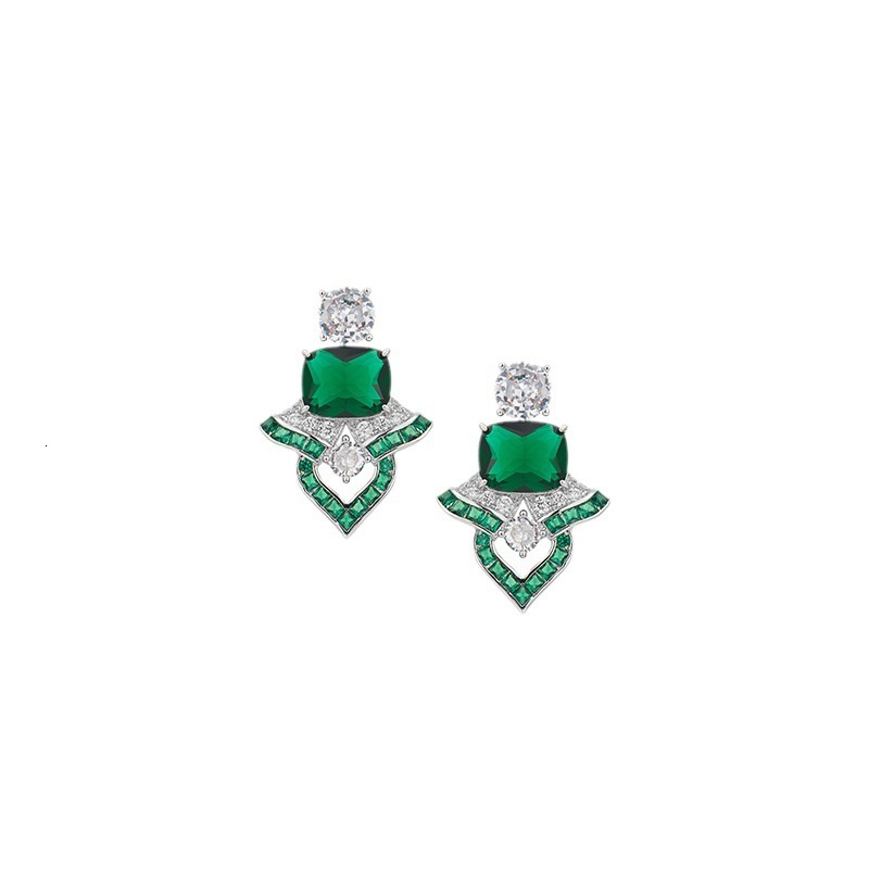 Emerald Earrings, Platinum-Plated, High-End Fan-Shaped Earrings Elegant Evening Earrings For Women Earrings