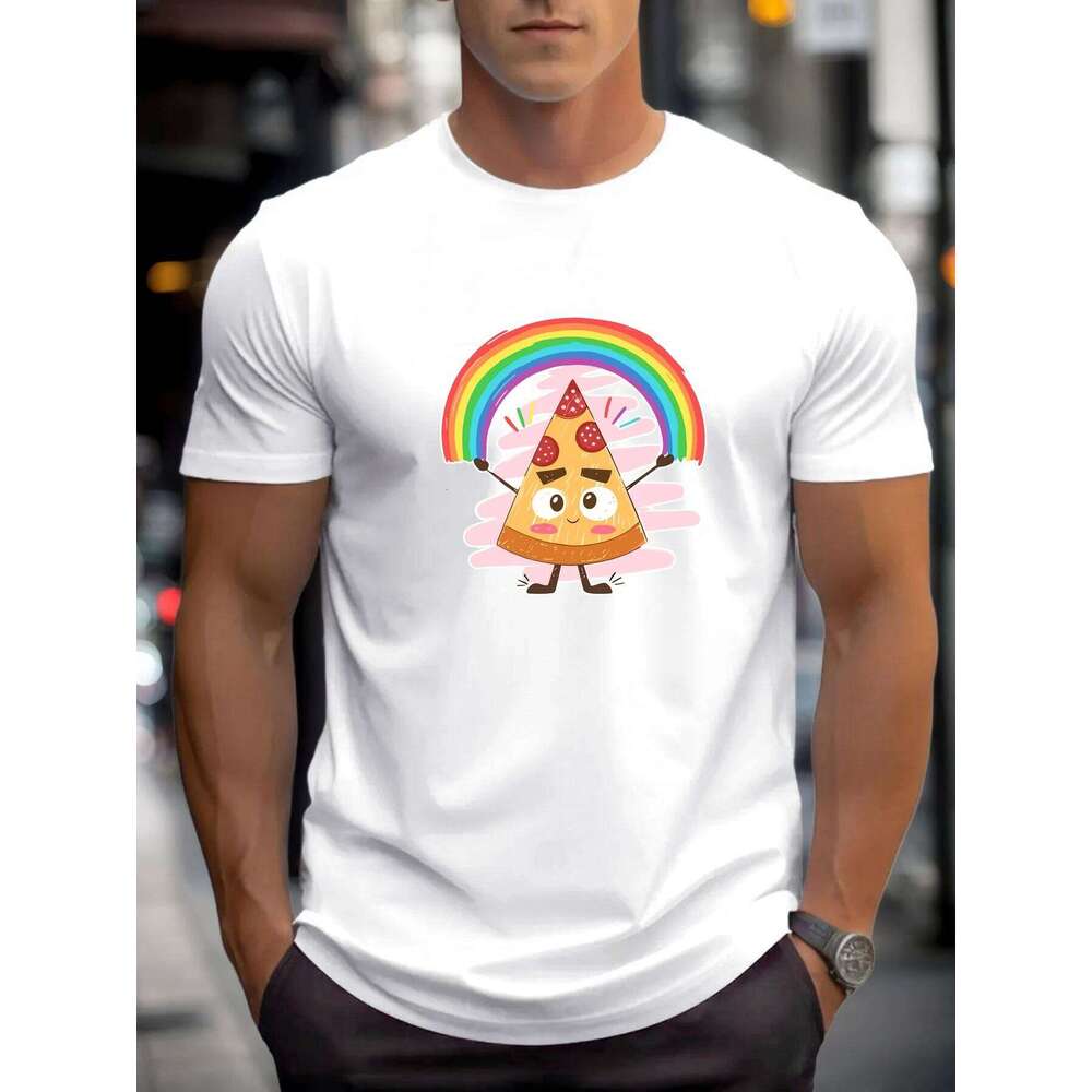 T Shirts For Men Pizza 100% Cotton Graphic Printing Summer Round Neck T-Shirt Casual Breathable Street Style Daily Top X260209