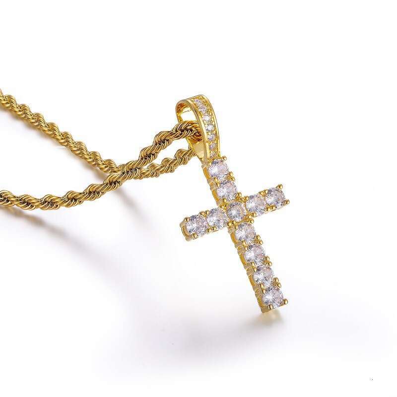Gold-plated Zirconia Cross Pendant Gemstone Necklace Personalized Hip-hop Chain