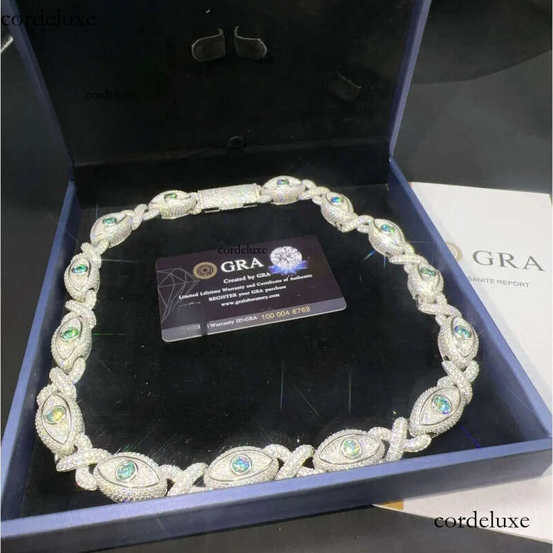 New Arrival Pass Dia Test Sterling Sier Iced Out Hip Hop Eye Ball 15mm Moissanite Cuban Link Chain 07