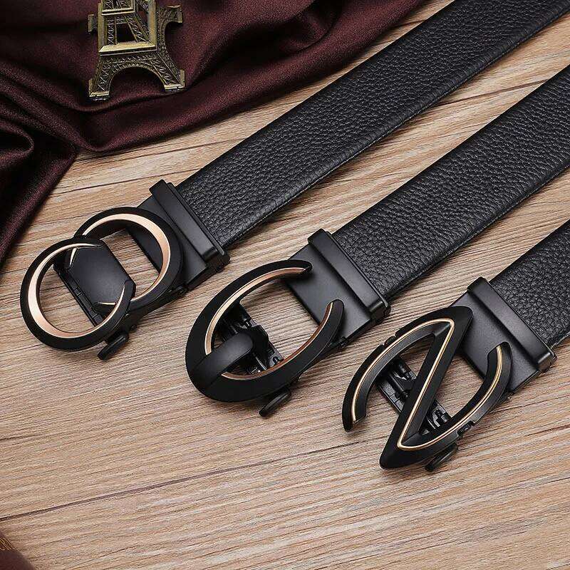 Fashion Alloy Automatic Buckle Belt Business Casual Genuine Leather Men's Belts Luxury High Quality Waist Band 3.5Cm