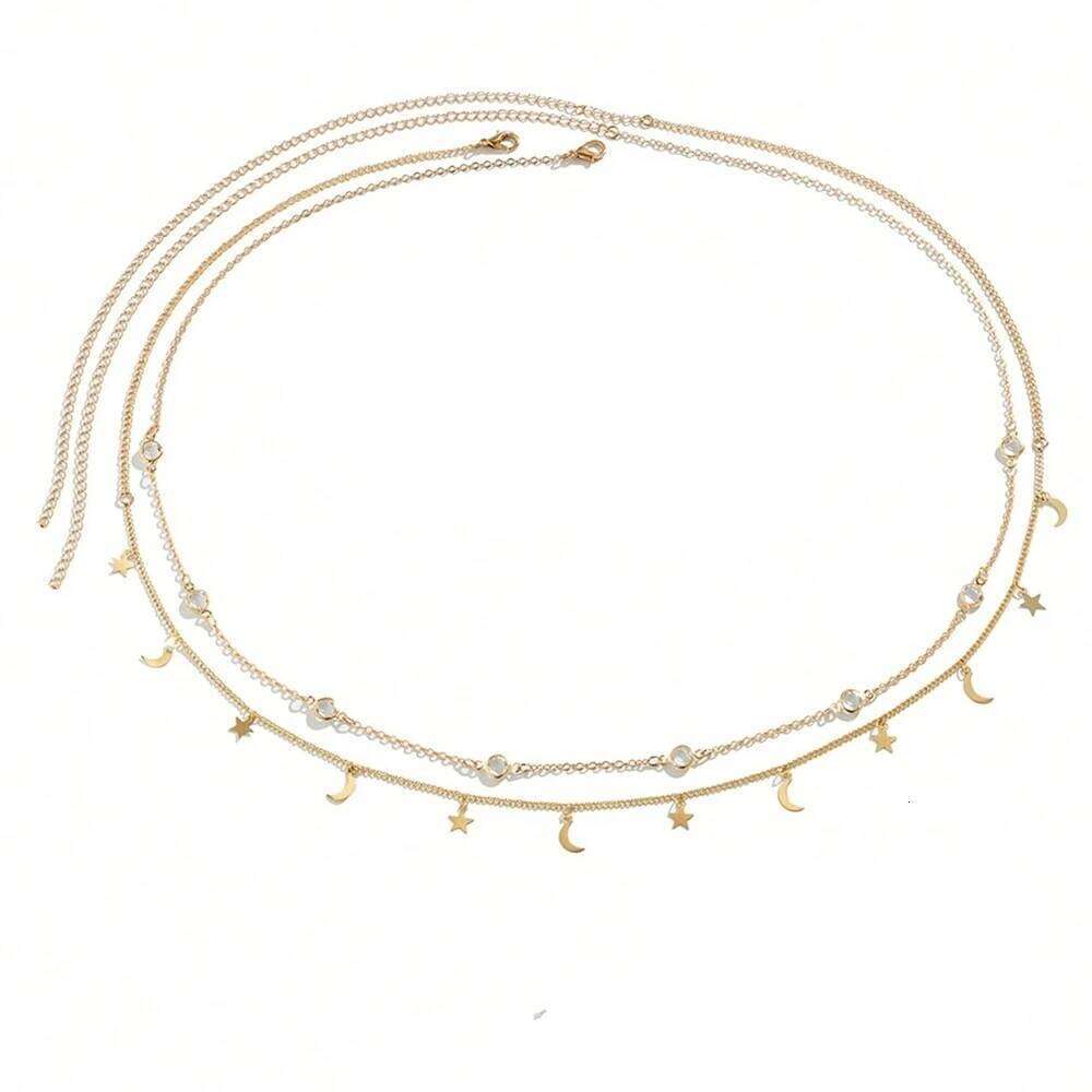 2 Pcs Fashion Simple Jewelry Sexy Rhinestone Gold Color Star Moon Tassel Belly Chains For Waist X260209