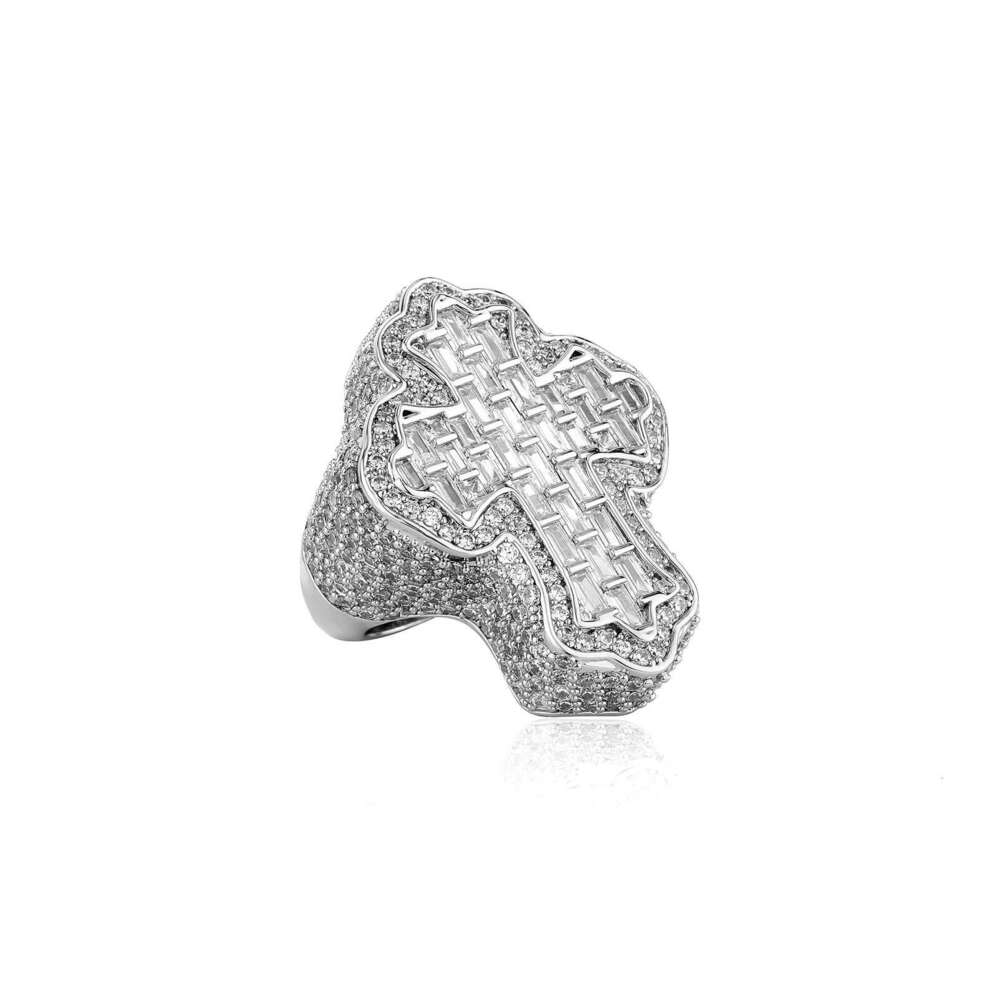Retro Hip-Hop T Cubic Zirconia Personality Cross Men's Trendy Fashion Ring