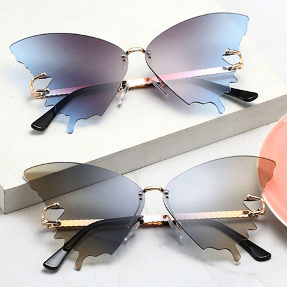 Sunglasses Frameless Butterfly Shape Gradient Multicolor Stylish Eyewear UV Protection Perfect as Party & Vacation Photo Props