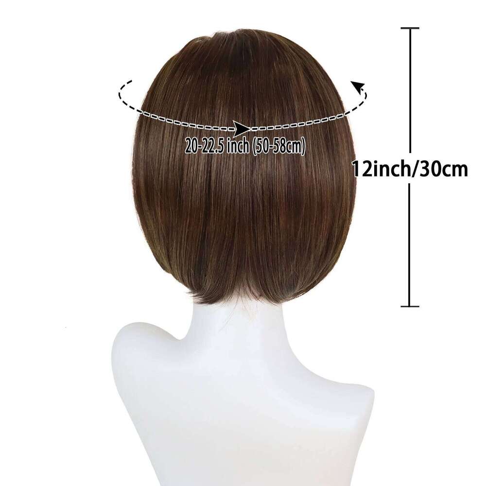 Brown Women Synthetic Short Bob Wig With Bangs Natural Straight Hairstyles Hair Replacement Wigs For Daily Mother Gifts SHXI
