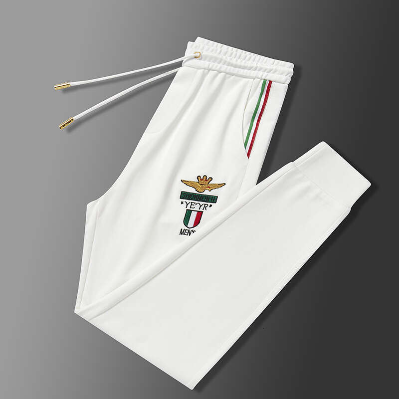 Heavy Embroidery Plus-Size Men's Casual Trendy British Elastic Long Pants, Sporty Youth Jogger Pants For Summer