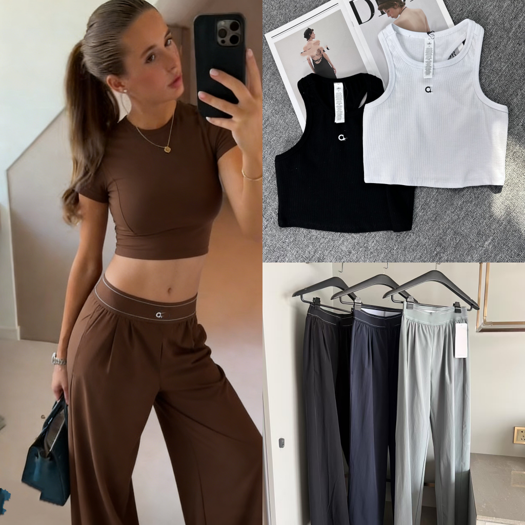 US Stock Designer women set Yoga Sports Pants High-Waist Full-length Studio Trousers Straight-Leg Suit Up Trouser Weekend City Jogger Sweatpants Shorts Vest