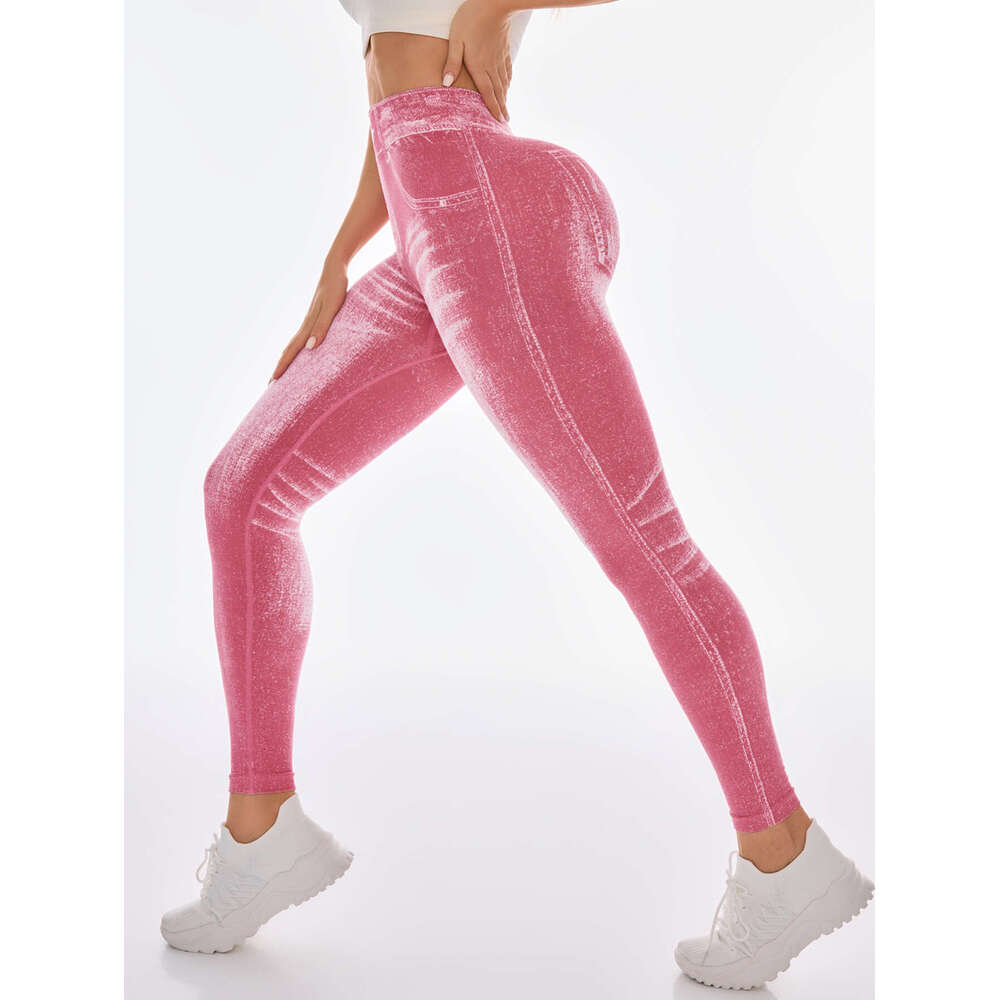 2026Hot-Selling Imitation Denim Seamless Yoga For Women, Back V-Waist, Hip-Lifting, Quick-Drying, Tight-Fitting Running Sports Fitness Long Pants WKER