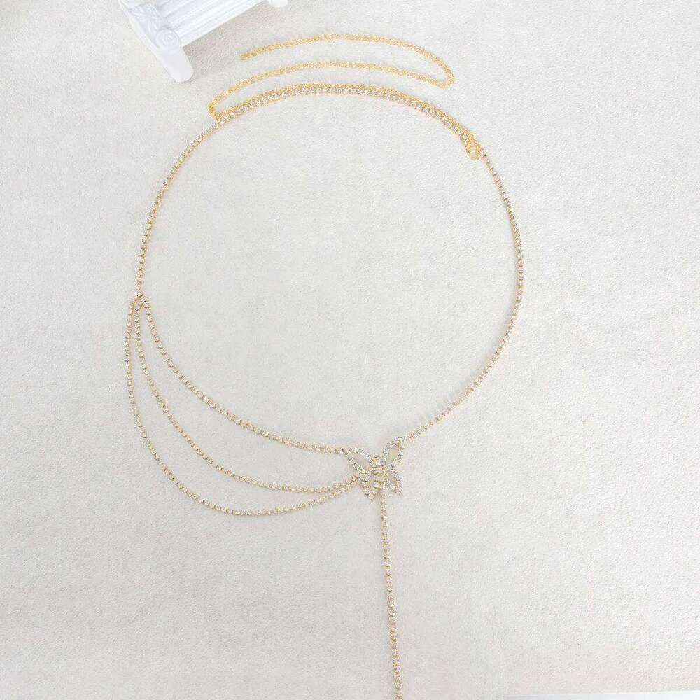 Fashionable Multi-layer Minimalist Butterfly Rhinestone Waist Women's Body Chain Jewelry X260209