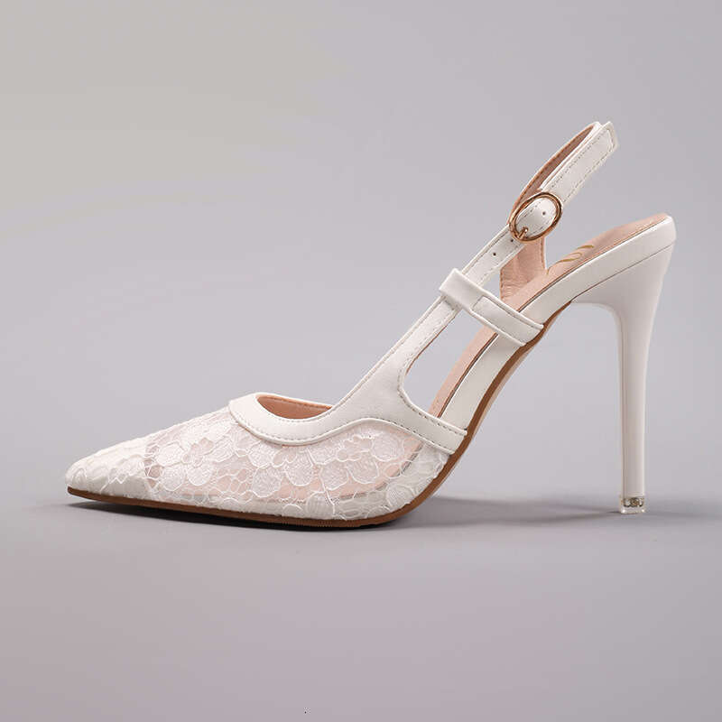 Lace Trimmed High Heels Women Elegant Sexy Pointed Toe Sandals For Summer Banquets Parties And Weddings Women Shoes MOJIDASHU