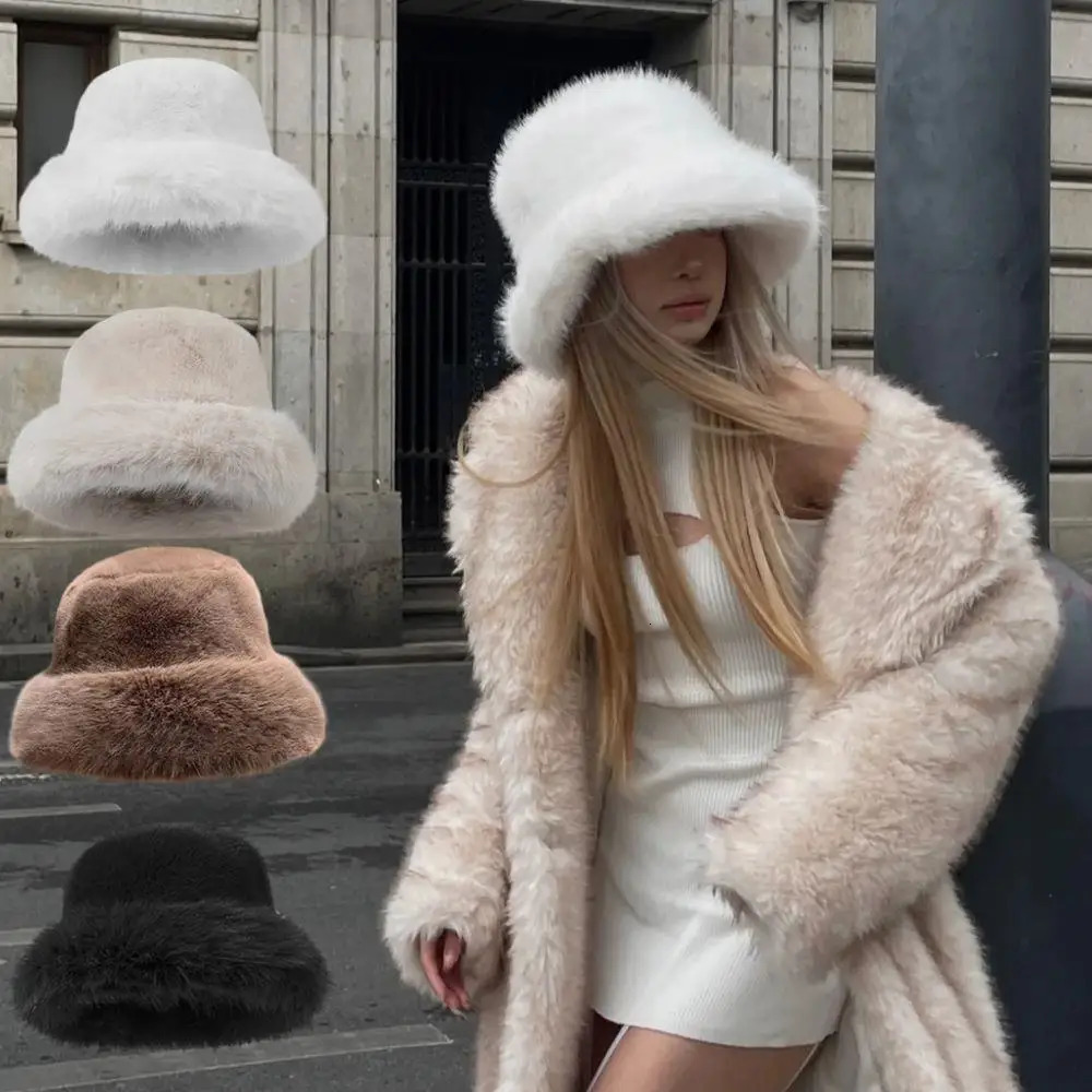 Fluffy Fur Bucket Hat For Women Soft Fluffy Fisherman Hat Thicken Ear Protection Womens Winter Hat Cold Snowy Day Panama Cap 260202