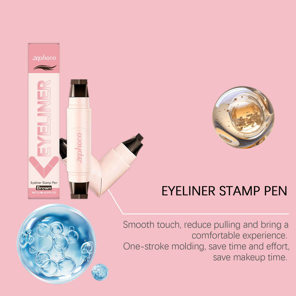 Zephoco Dual-Head Stamp Eyeliner Natural Brown Tone Smooth Color Rendering Smudge-Resistant Versatile