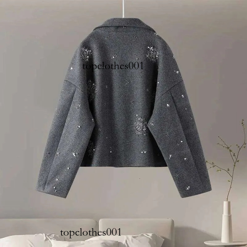 Casual Embroidery Beading Loose Women Coat Lapel Collar Bat Sleeve Solid Wool Blend Jacket 2026 New Lady Luxury Spring Outerwear