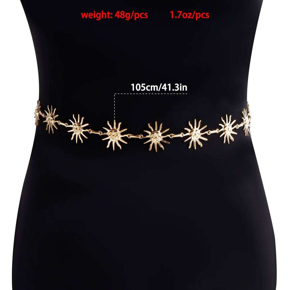 INS Miniature Metal Sun Body Chain - Versatile Dress Waist Accessory X260209