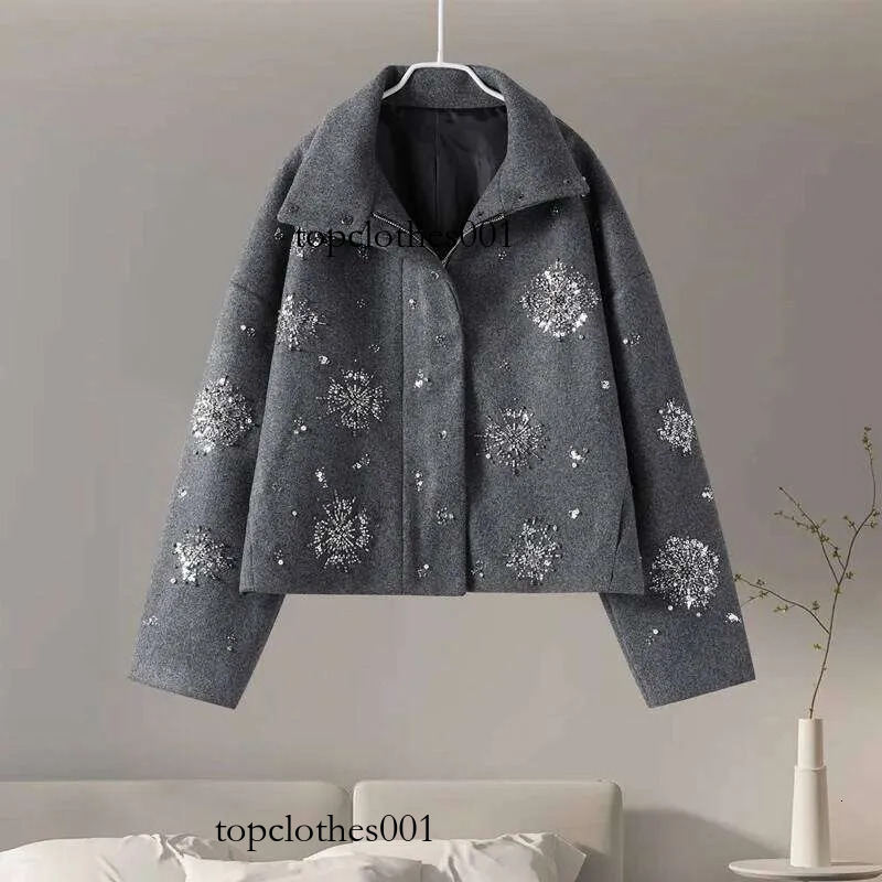 Casual Embroidery Beading Loose Women Coat Lapel Collar Bat Sleeve Solid Wool Blend Jacket 2026 New Lady Luxury Spring Outerwear