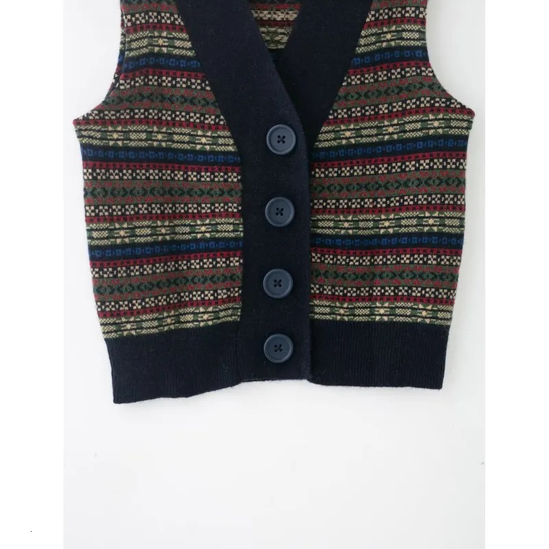 Women Wool Jacquard Knitted Vest Autumn Winter V Neck sleeveless Button Female Casual Fashion Waistcoat 260130