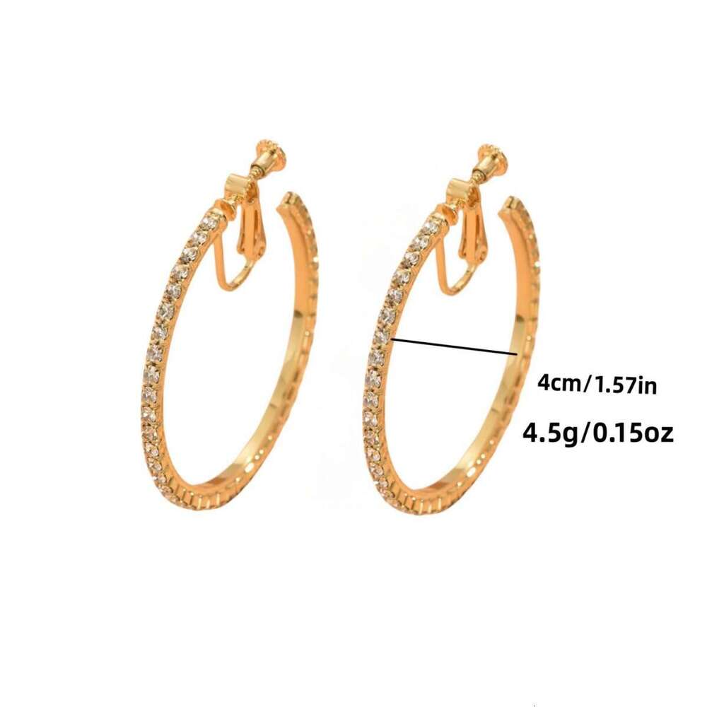 Hoop Earrings Diamond Earrings Unisex High Quality Retro Elegant Rhinestone Circle Large Earrings Simple Fashion Non-Pierced Screw Ear Clips
