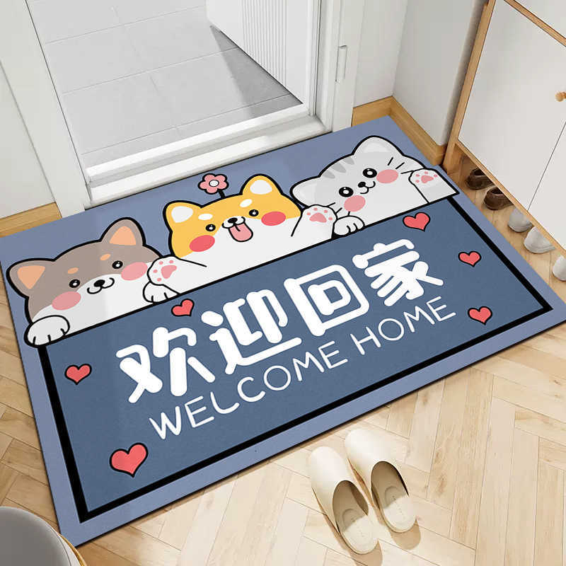 Cute pet welcome home doormat entrance door foyer mat household non-slip carpet crystal velvet floor mat S260207