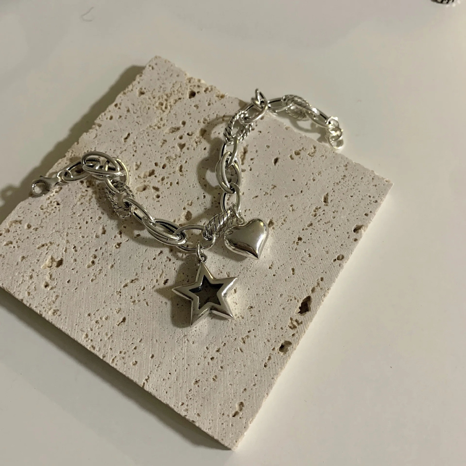 925 Sterling Silver Bracelets for Women Accessories Trend Retro Heart Star Pendant Party Jewelry Gift 260128