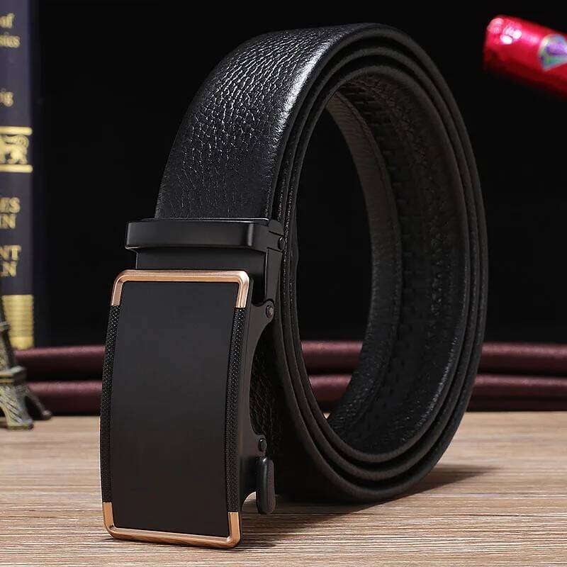 Fashion Alloy Automatic Buckle Belt Business Casual Genuine Leather Men's Belts Luxury High Quality Waist Band 3.5Cm