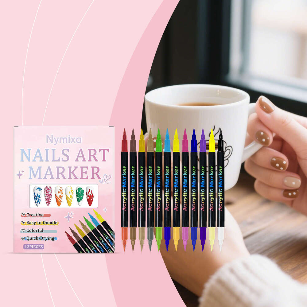 Nymixa Double-Headed DIY Pen Creative Hand-Painted Cover Colorful Pattern Nail Art Set