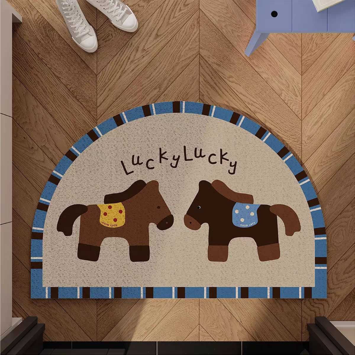 Year of the Horse Doormat Entrance Mat Outdoor Mud Scraper Dust Removal Cartoon Style Wire Loop Doormat Home Use Customizable Doormat S260207