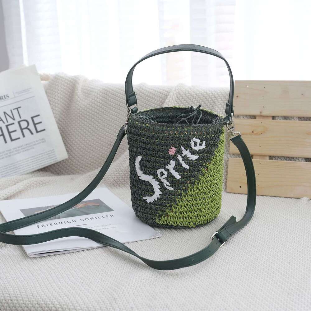 Bucket-Shaped Straw Handheld And Crossbody Dual-Use Woven Bag Handmade Women's Backpack Wholesale