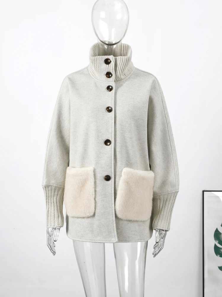 Knitted Fur Sweaters Women Casual Stand Collar Long Sleeve Single-breasted Pocket Loose Cardigan 2026 Early Spring Chic Knitwear 260122