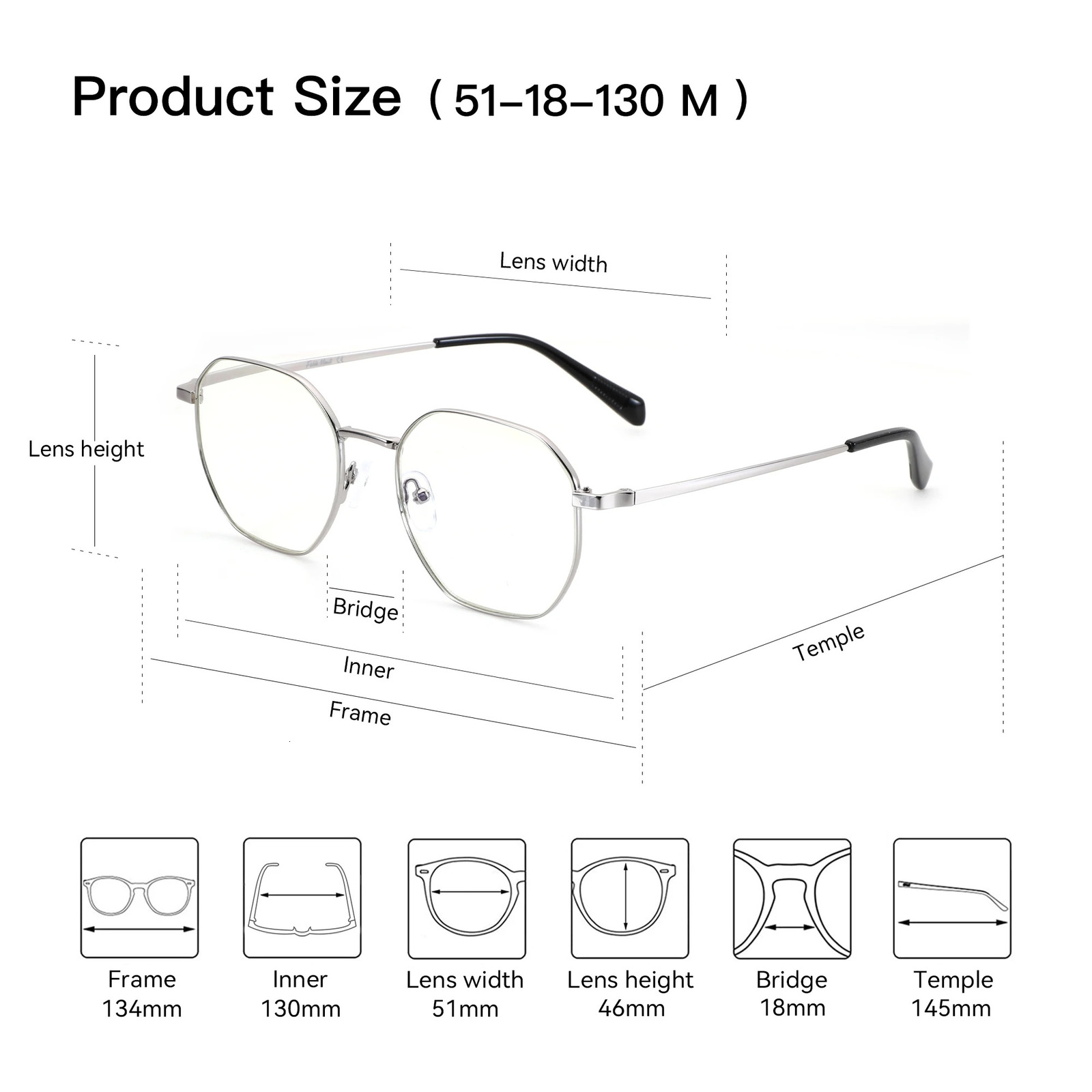 BLUEMOKY Geometric n Optical Glasses Frame Unisex Polygonal Metal Non Prescription Eyewear for Men and Women 260206