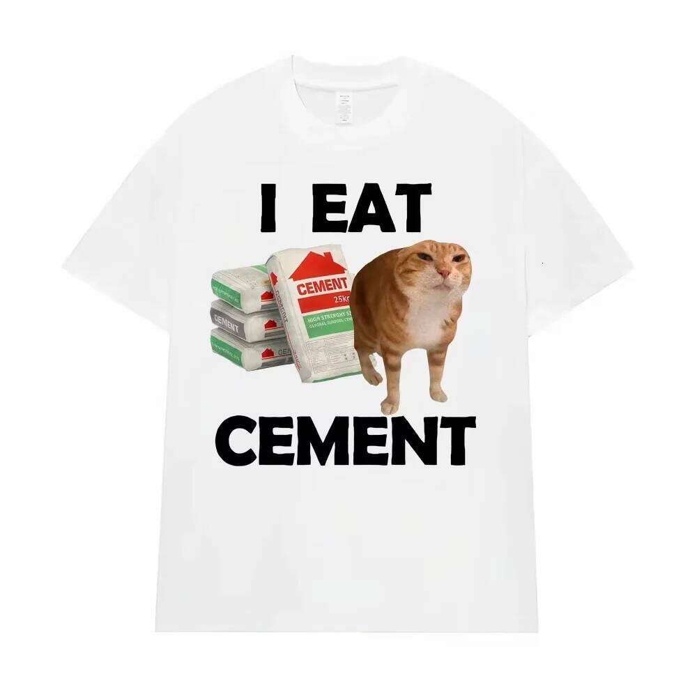 I Eat Cement Cursed Cat T Funny Meme Graphic Tee Shirt Fashion Casual Humor Vintage T-shirts Streetwear Women Summer X260209
