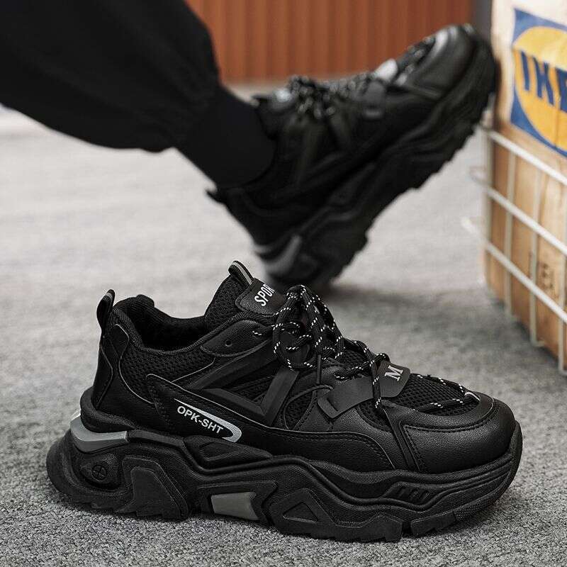 Internet Celebrity Hot-Selling Men's Winter Youth Mesh Sports Running Boys Trendy Brand Black Warrior Dad Shoes Height Increasing